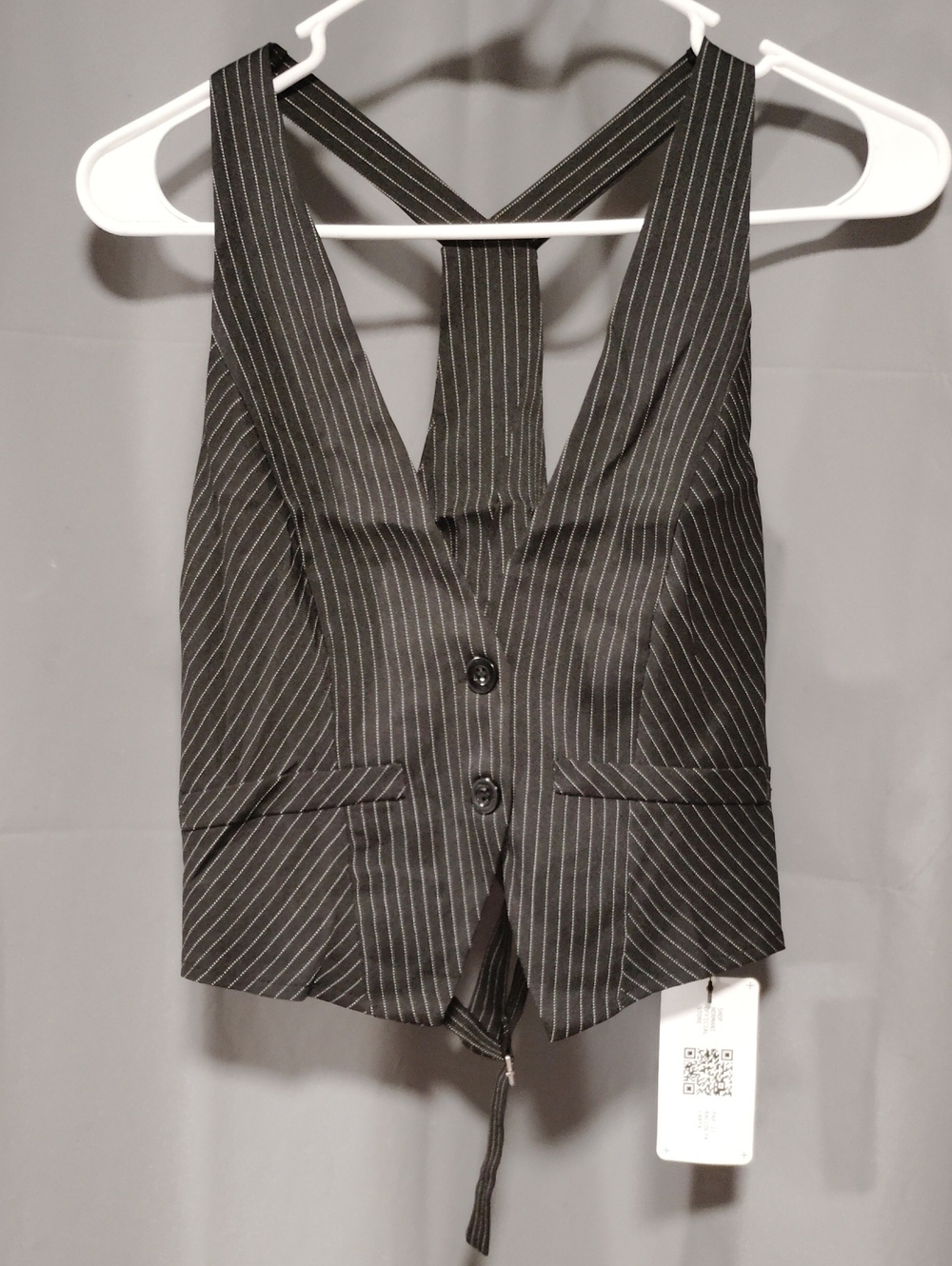 Pinstripe Black V-Neck Women's Vest- Normani